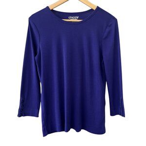 Chico's Tee Size Medium 3/4 Sleeves with Button Accents Pima Cotton T-Shirt